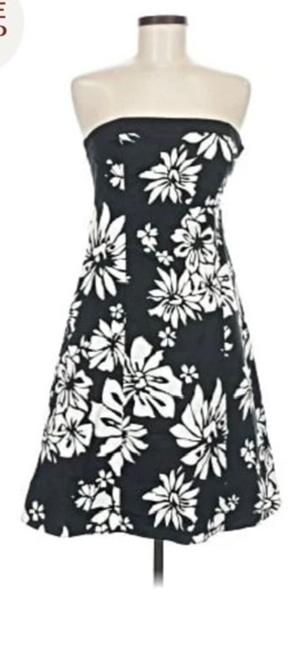 White House Black Market Dress Size 12 Black White Floral Midi A-Line Classic